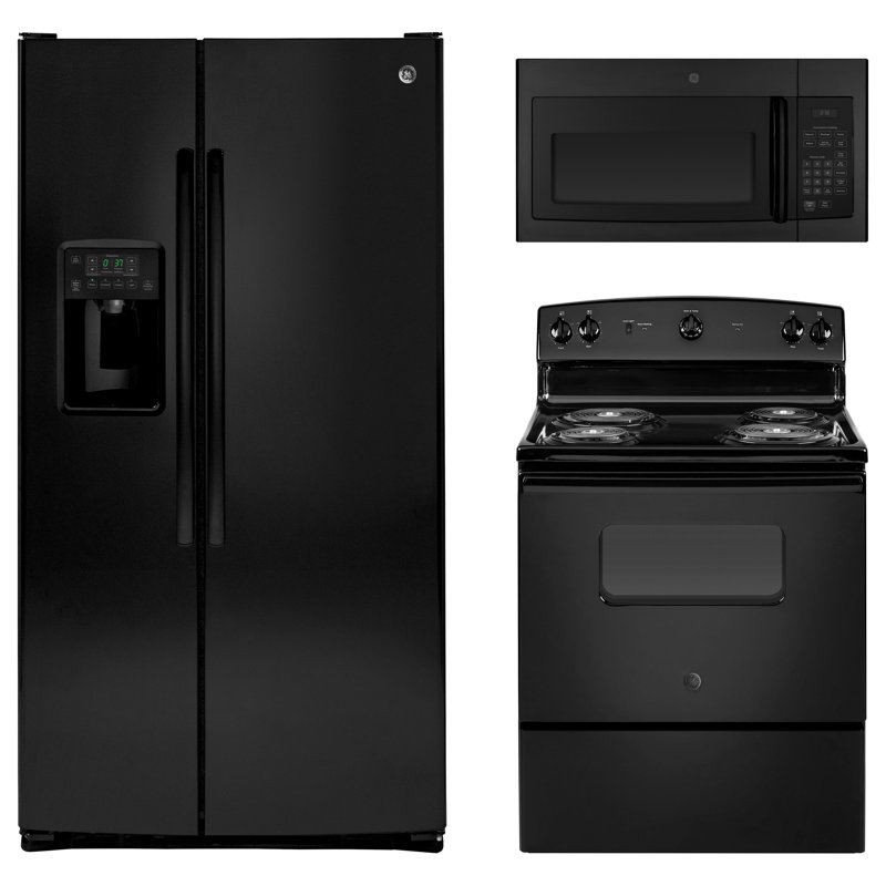GE Appliances 3 Piece Kitchen Package with Side by Side Refrigerator